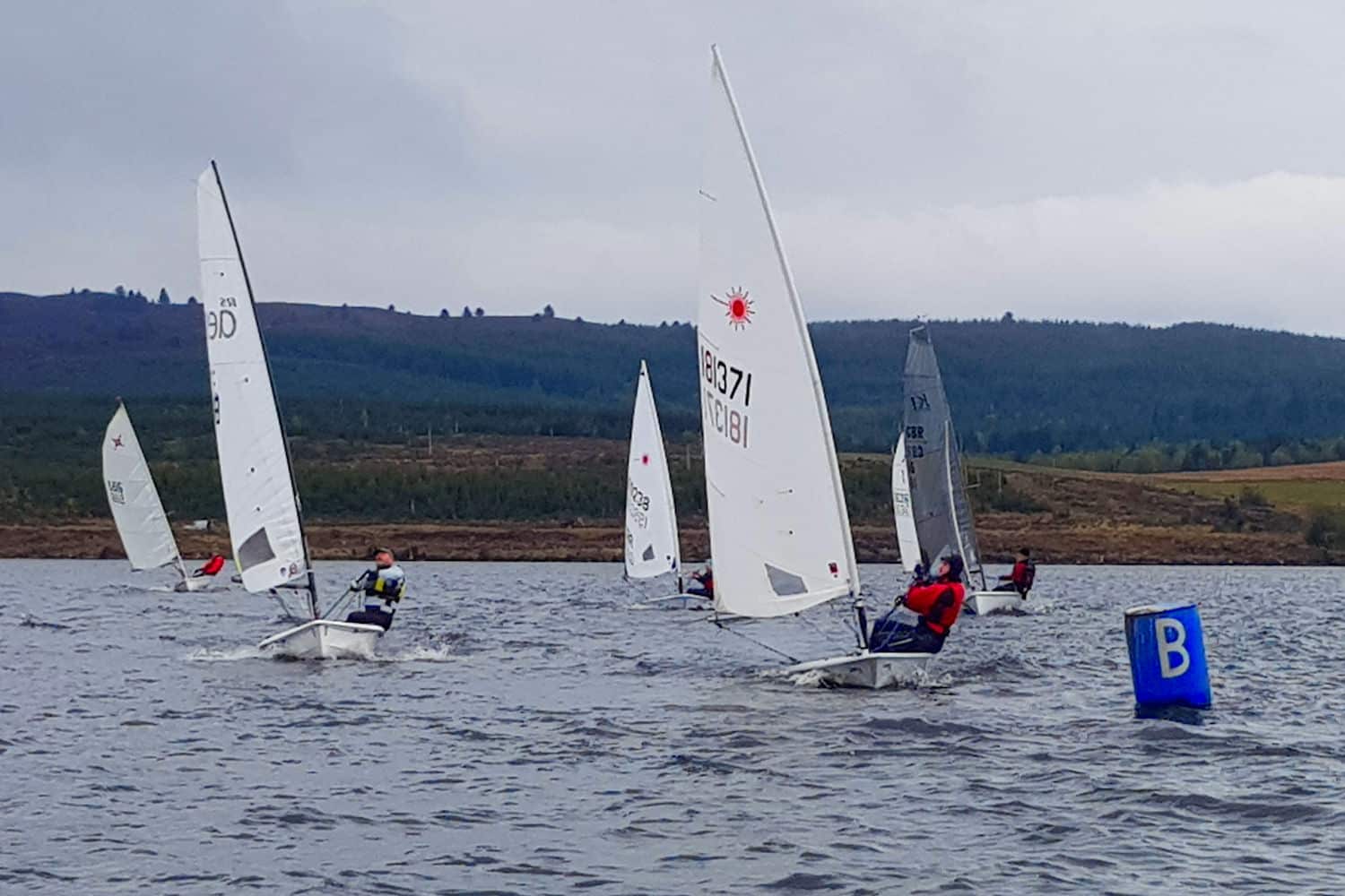 Dinghies sailing on Llyn Brenig.